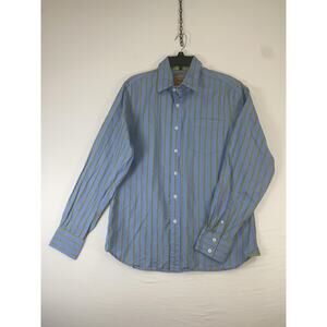 Trailer Shirt Mens XL Blue Green Striped Long Sleeve Button Up Cotton Casual